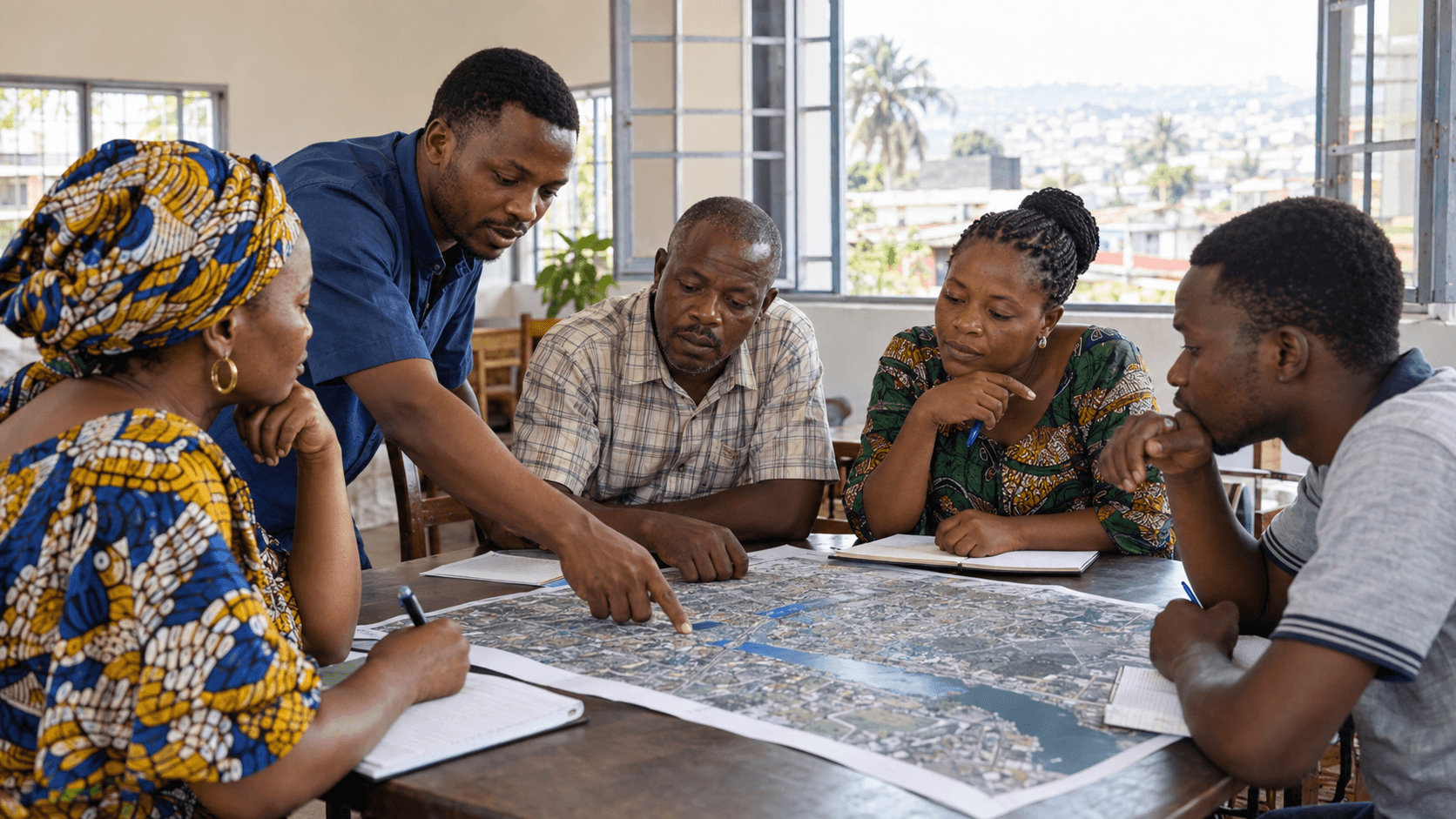Atelier communautaire autour d'une carte des risques à Kinshasa